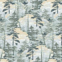 Сосновые деревья на флизелиновых обоях "Deep Forest" арт.Am 2 018 из коллекции Ambient vol.2, Milassa в  бежево-зеленых оттенках, для гостиной